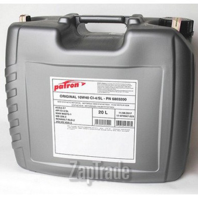 Купить моторное масло Patron ORIGINAL CI-4/SL Полусинтетическое | Артикул 10W40 CI-4/SL 20L ORIGINAL
