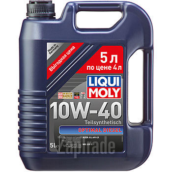 Купить моторное масло Liqui moly Optimal 10W-40 (акция 5 литров по цене 4-х литров) Полусинтетическое | Артикул 2288