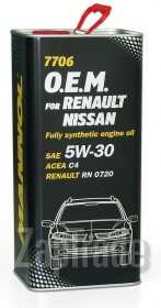 Купить моторное масло Mannol 7706 O.E.M. for Renault Nissan 5W-30 (5л.) metal Синтетическое | Артикул 4041