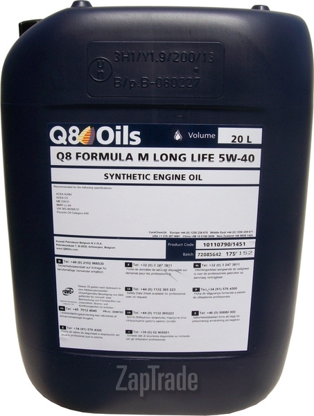 Купить моторное масло Q8 Formula M Long Life SAE 5W-40 Синтетическое | Артикул 101107901451