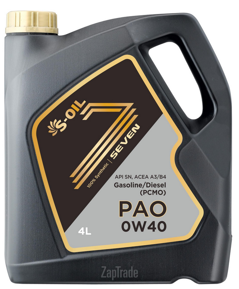 Купить моторное масло S-oil SEVEN PAO Синтетическое | Артикул PAO0W40_04